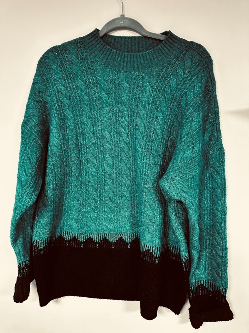 Liz Claiborne Color-block Forest Green & Black Cable Knit Sweater XL / XXL